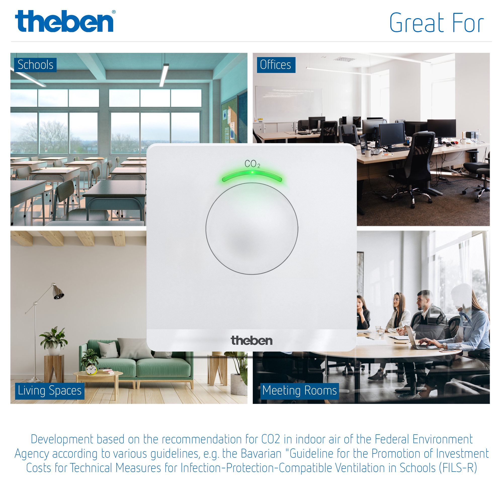 Einsatzmöglichkeiten des CO₂-Sensors AMUN 716 von Theben in Schule, Büro, Wohn- und Besprechungsräumen